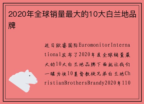 2020年全球销量最大的10大白兰地品牌