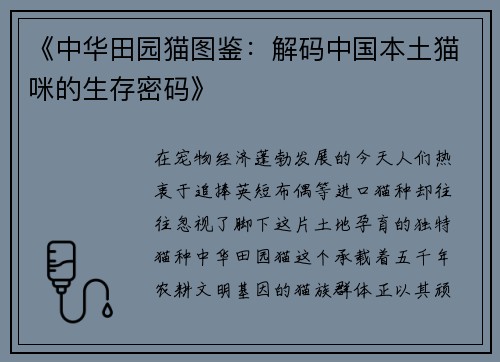 《中华田园猫图鉴：解码中国本土猫咪的生存密码》