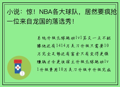 小说：惊！NBA各大球队，居然要疯抢一位来自龙国的落选秀！