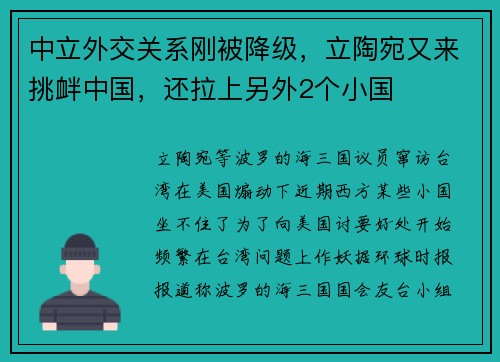 中立外交关系刚被降级，立陶宛又来挑衅中国，还拉上另外2个小国