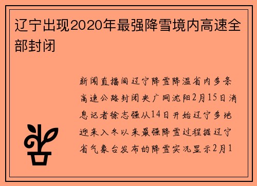 辽宁出现2020年最强降雪境内高速全部封闭